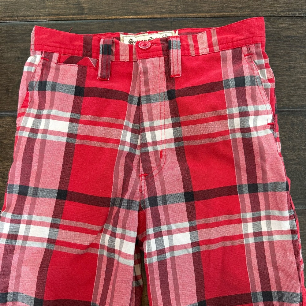 💜3/$15 Seven Souls Red & Black Plaid Flat Front Bermuda Shorts Boys 7 - Picture 2 of 8